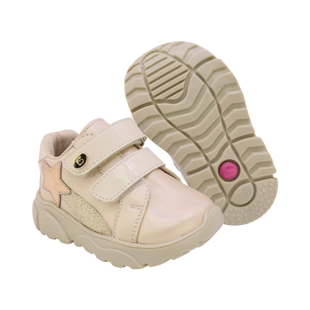 TENIS COQUETA PARA NIÑA EN SINTÉTICO COLOR ORO ZIPPY CON DOBLE TIRA DE CONTACTO