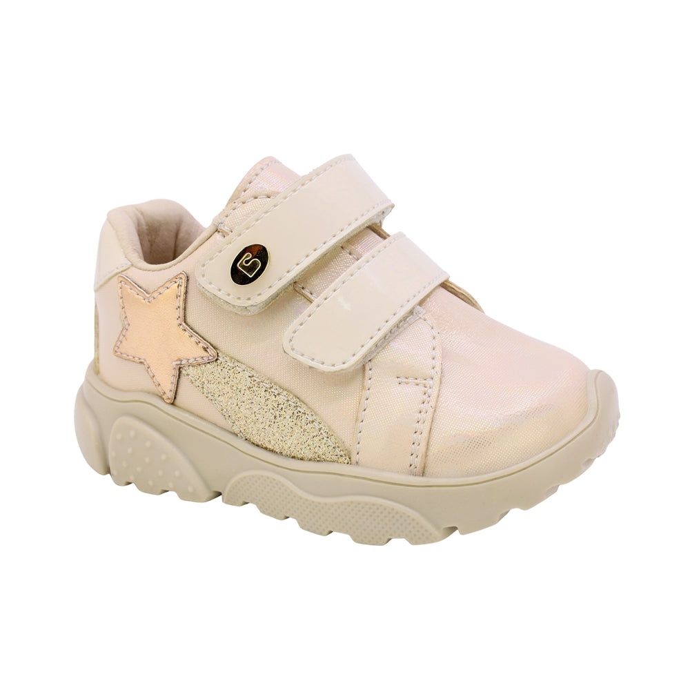 TENIS COQUETA PARA NIÑA EN SINTÉTICO COLOR ORO ZIPPY CON DOBLE TIRA DE CONTACTO