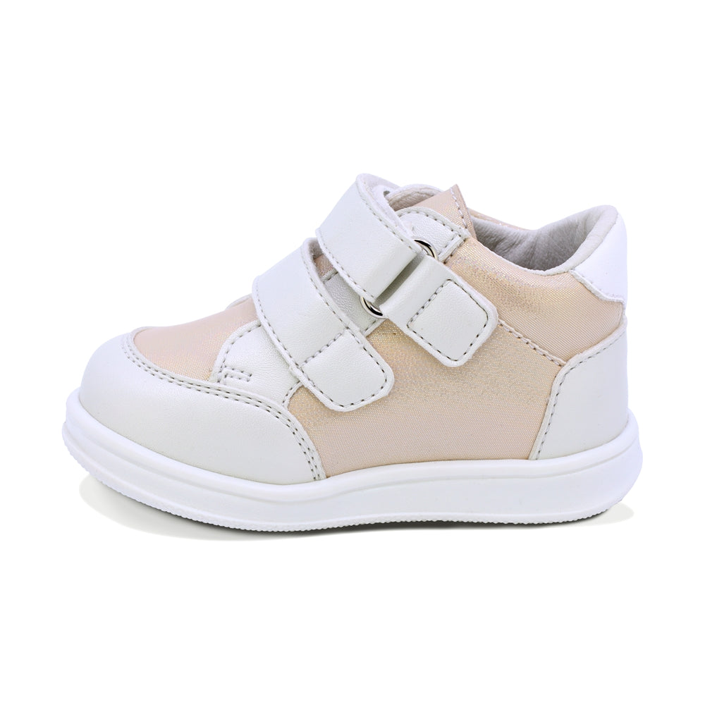 TENIS COQUETA PARA NIÑA DE SINTÉTICO COLOR BEIGE TEDDY CON TIRA DE CONTACTO