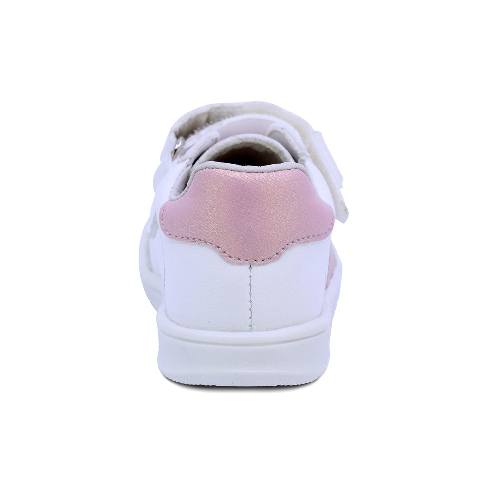 TENIS COQUETA PARA NIÑA DE SINTÉTICO COLOR BLANCO TEDDY CON FRANJAS ROSAS