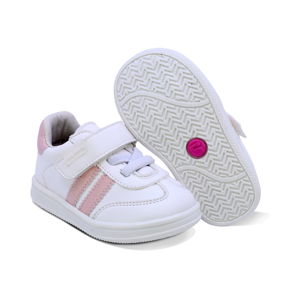 TENIS COQUETA PARA NIÑA DE SINTÉTICO COLOR BLANCO TEDDY CON FRANJAS ROSAS