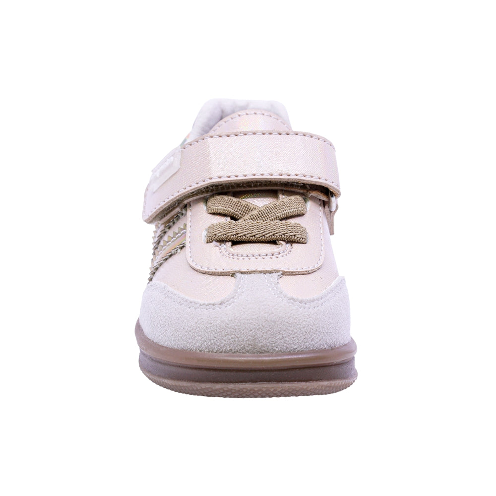 TENIS COQUETA PARA NIÑA COLOR ORO DE SINTÉTICO TEDDY CON TIRA DE CONTACTO