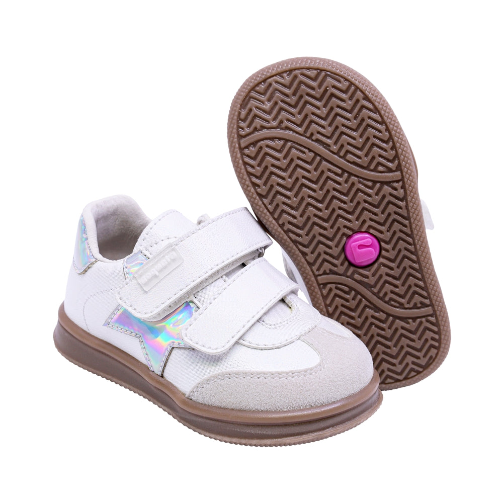 TENIS COQUETA PARA NIÑA COLOR PLATA DE SINTÉTICO TEDDY CON TIRA DE CONTACTO