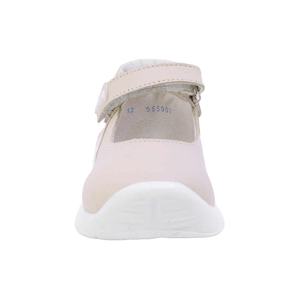 BALERINA COQUETA PARA NIÑA EN PIEL COLOR BEIGE PINKY CON TIRA DE CONTACTO