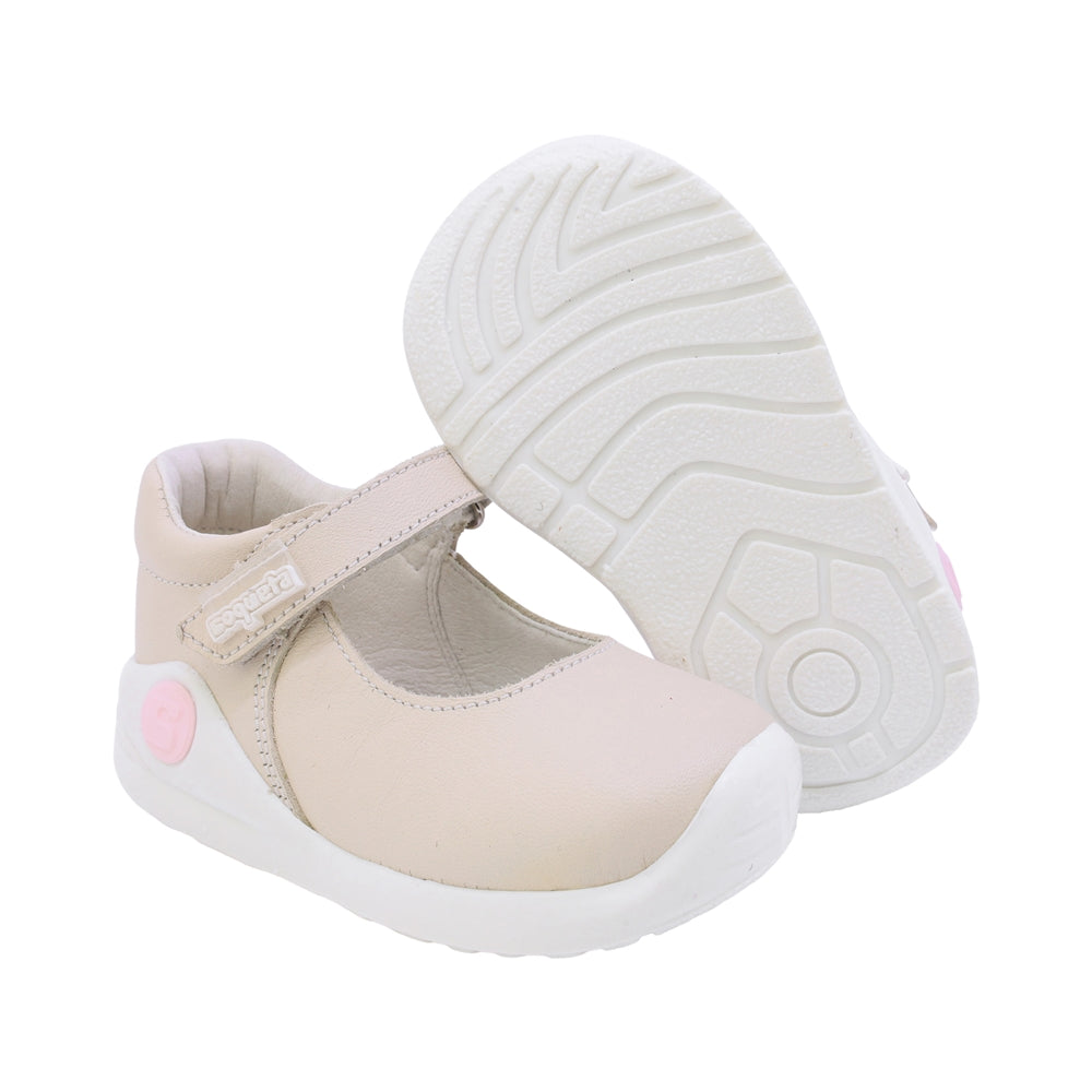 BALERINA COQUETA PARA NIÑA EN PIEL COLOR BEIGE PINKY CON TIRA DE CONTACTO