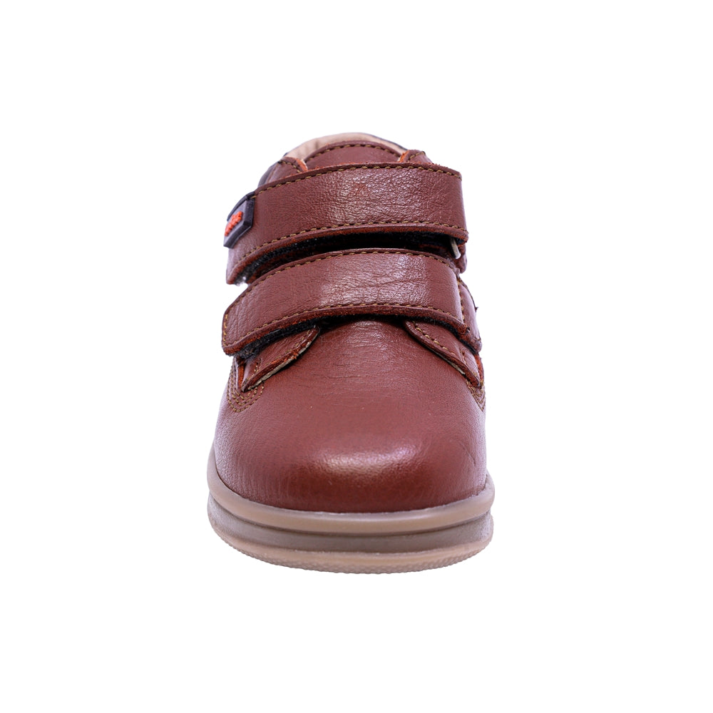 ZAPATO AUDAZ PARA NIÑO COLOR LADRILLO DE PIEL TEDDY CON TIRA DE CONTACTO