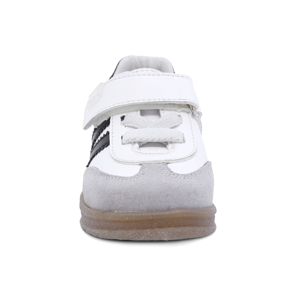 TENIS AUDAZ PARA NIÑO DE SINTÉTICO COLOR BLANCO TEDDY CON FRANJAS NEGRAS