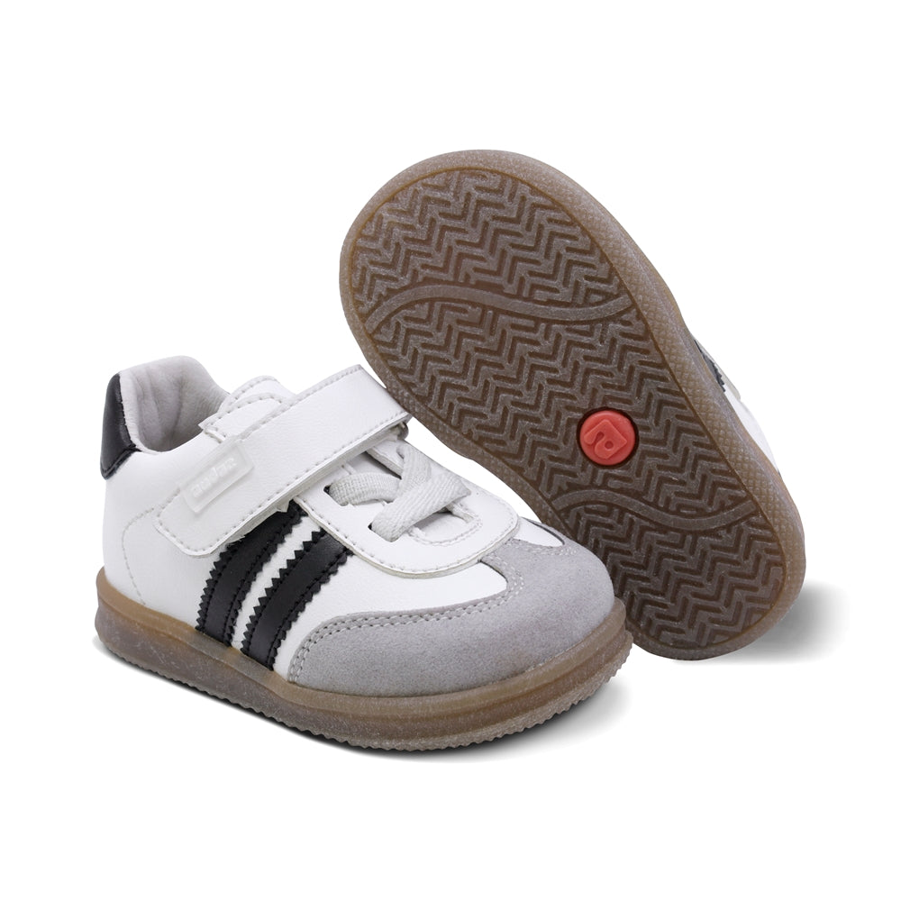 TENIS AUDAZ PARA NIÑO DE SINTÉTICO COLOR BLANCO TEDDY CON FRANJAS NEGRAS
