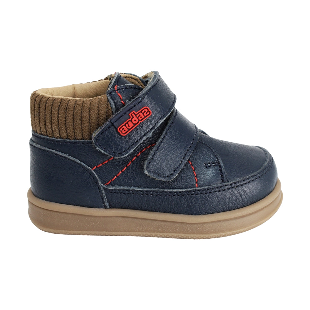 BOTA AUDAZ PARA NIÑO EN PIEL COLOR AZUL TEDDY CON DOBLE TIRA DE CONTACTO