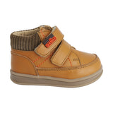 BOTA AUDAZ PARA NIÑO EN PIEL COLOR MIEL TEDDY CON DOBLE TIRA DE CONTACTO