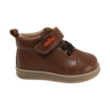 BOTA AUDAZ PARA NIÑO EN PIEL COLOR CAFÉ CLARO TEDDY CON AGUJETA Y TIRA DE CONTACTO