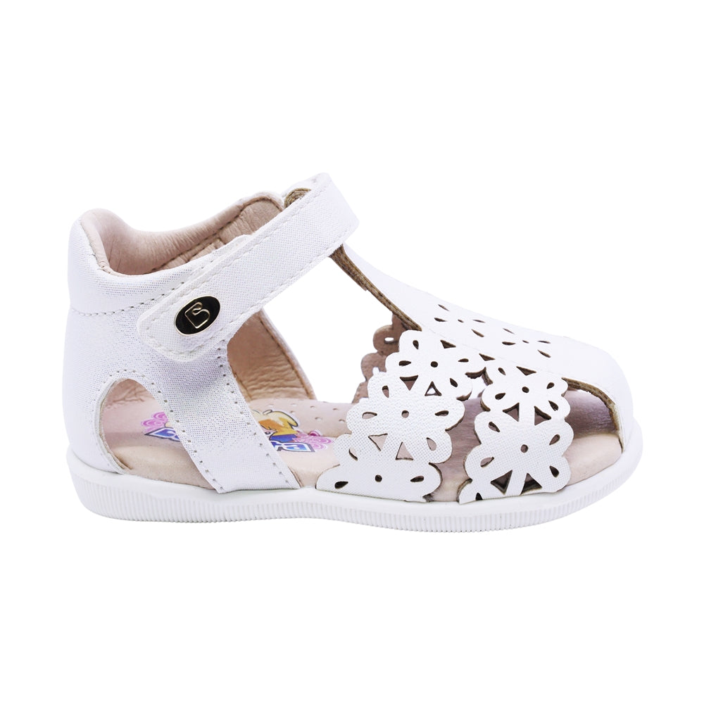 SANDALIA COQUETA PARA NIÑA COLOR PERLA DE SINTÉTICO VANESSA CON TIRA DE CONTACTO
