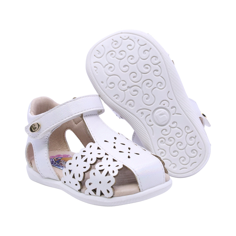 SANDALIA COQUETA PARA NIÑA COLOR PERLA DE SINTÉTICO VANESSA CON TIRA DE CONTACTO