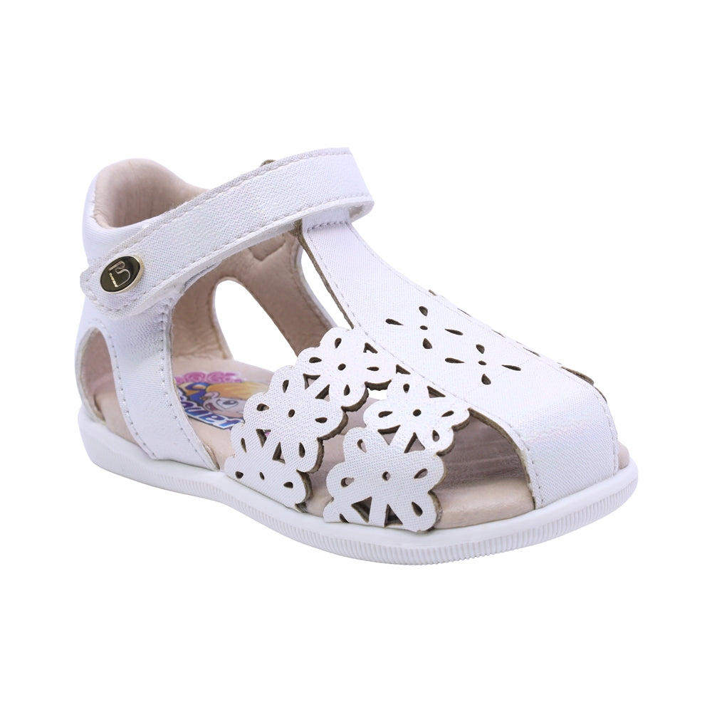 SANDALIA COQUETA PARA NIÑA COLOR PERLA DE SINTÉTICO VANESSA CON TIRA DE CONTACTO