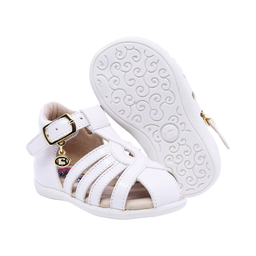 SANDALIA COQUETA PARA NIÑA COLOR BLANCO DE SINTÉTICO VANESSA CON HEBILLA