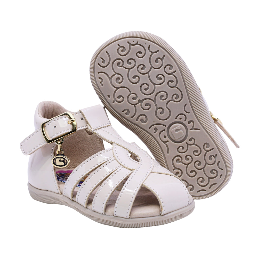 SANDALIA COQUETA PARA NIÑA COLOR BEIGE DE SINTÉTICO VANESSA CON HEBILLA