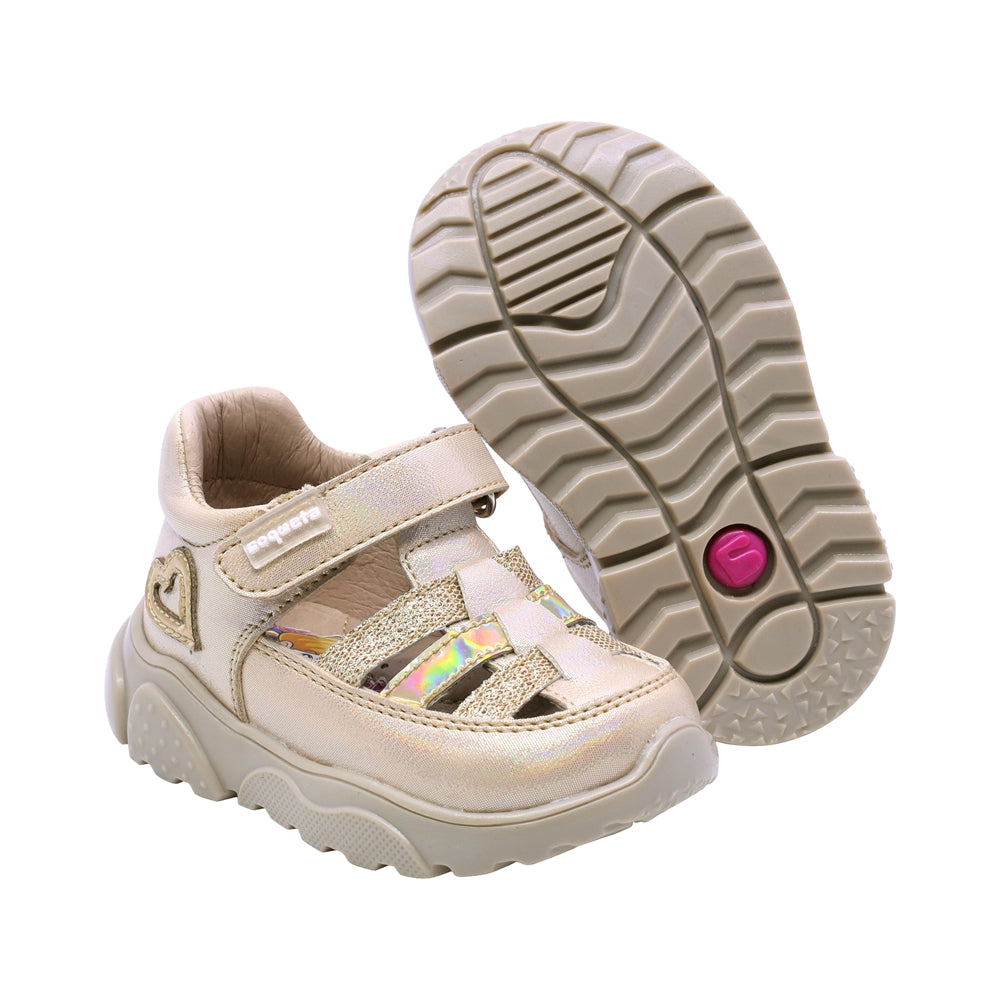 SANDALIA COQUETA PARA NIÑA COLOR ORO DE SINTÉTICO ZIPPY CON TIRA DE CONTACTO