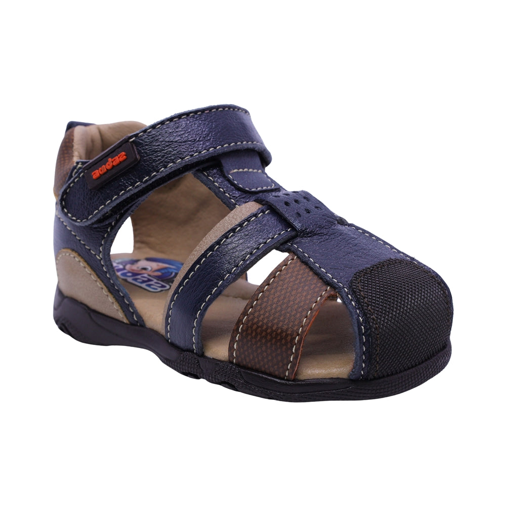 SANDALIA AUDAZ PARA NIÑO COLOR AZUL DE PIEL PATRICIO CON TIRA DE CONTACTO