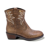 BOTINES COQUETA PARA NIÑA DE PIEL COLOR BRONCE MIRTA CON DISEÑO WESTERN