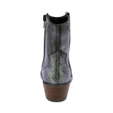 BOTINES COQUETA PARA NIÑA DE PIEL COLOR GRIS METÁLICO MIRTA CON DISEÑO WESTERN Y DETALLES CALADOS