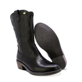 BOTAS COQUETA PARA NIÑA DE PIEL COLOR NEGRO MIRTA CON DISEÑO WESTERN Y BORDADO TONO A TONO