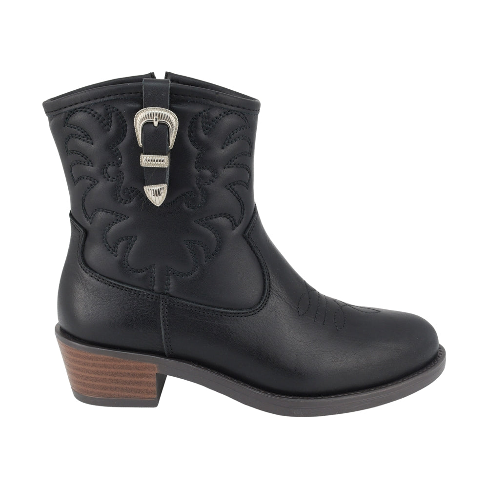 BOTA COQUETA PARA NIÑA EN PIEL COLOR NEGRO MIRTA CON HEBILLA