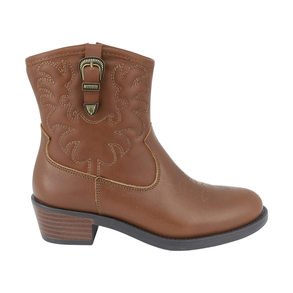 BOTA COQUETA PARA NIÑA EN PIEL COLOR CAFÉ CLARO MIRTA CON HEBILLA