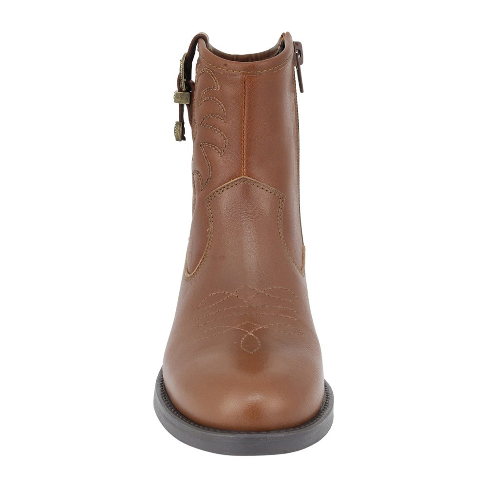 BOTA COQUETA PARA NIÑA EN PIEL COLOR CAFÉ CLARO MIRTA CON HEBILLA