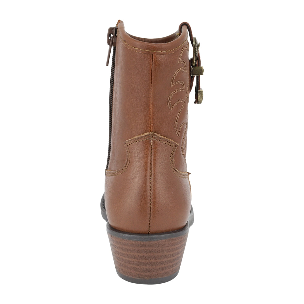 BOTA COQUETA PARA NIÑA EN PIEL COLOR CAFÉ CLARO MIRTA CON HEBILLA