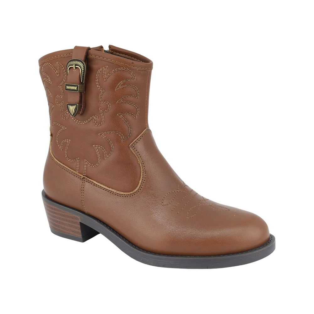 BOTA COQUETA PARA NIÑA EN PIEL COLOR CAFÉ CLARO MIRTA CON HEBILLA