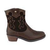 BOTA COQUETA PARA NIÑA EN PIEL COLOR CAFÉ MIRTA CON BORDADO