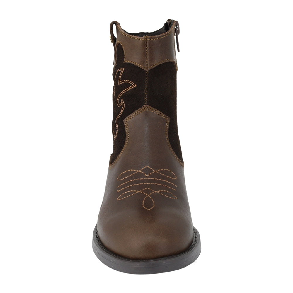 BOTA COQUETA PARA NIÑA EN PIEL COLOR CAFÉ MIRTA CON BORDADO