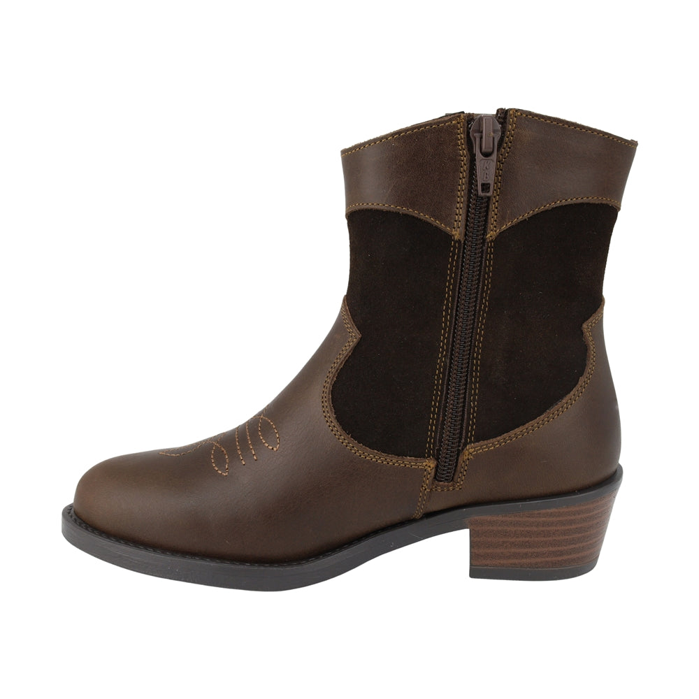 BOTA COQUETA PARA NIÑA EN PIEL COLOR CAFÉ MIRTA CON BORDADO