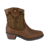 BOTA COQUETA PARA NIÑA EN PIEL COLOR CAFÉ CLARO MIRTA CON BORDADO