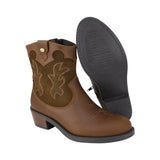 BOTA COQUETA PARA NIÑA EN PIEL COLOR CAFÉ CLARO MIRTA CON BORDADO
