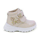 BOTA COQUETA PARA NIÑA CHAROL COLOR BEIGE NEMO CON DOBLE TIRA DE CONTACTO
