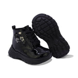 BOTA COQUETA PARA NIÑA EN CHAROL COLOR NEGRO SUELA NEMO CON AGUJETA