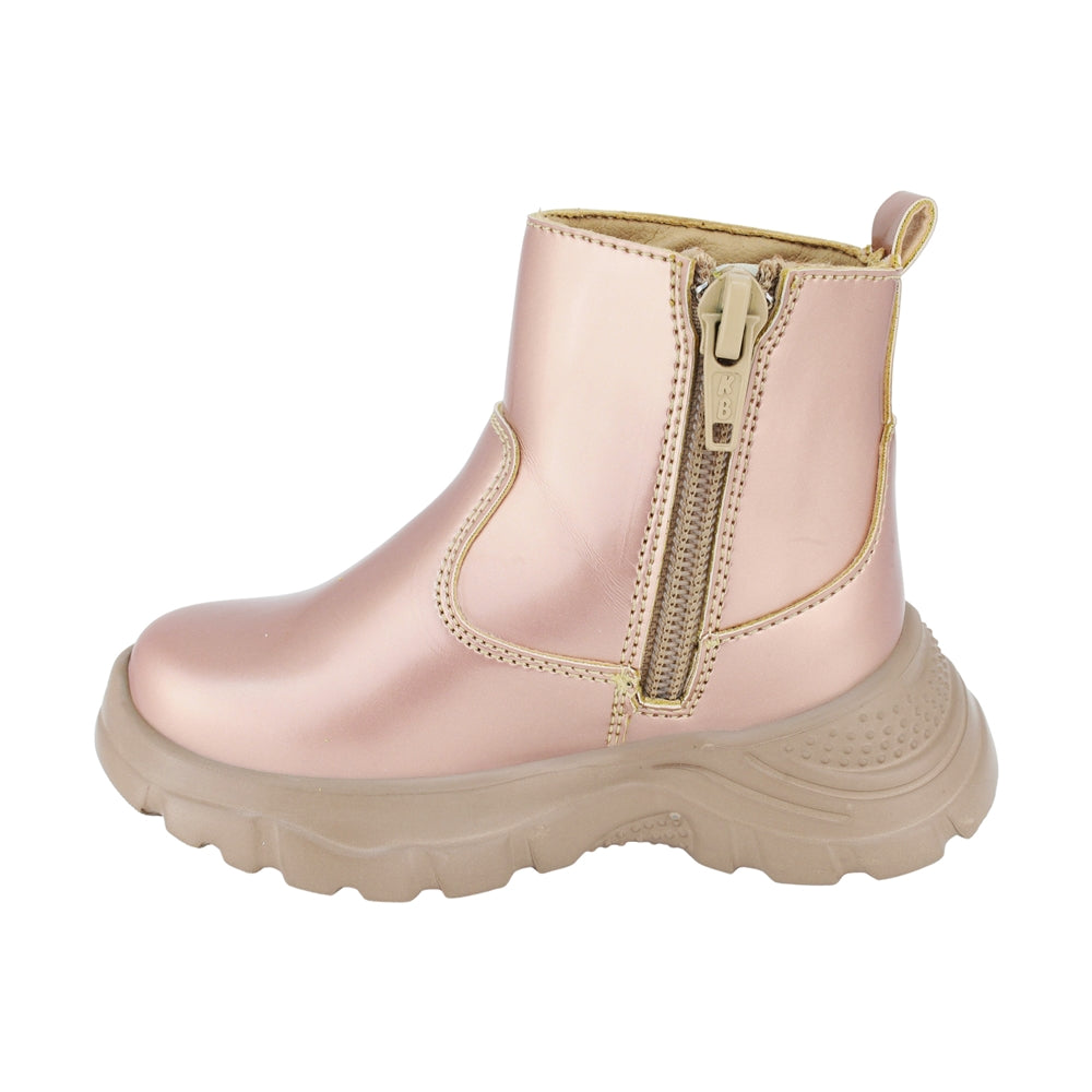 BOTA COQUETA PARA NIÑA EN SINTÉTICO COLOR ORO ROSADO NEMO CON DETALLE DE ESTRELLA