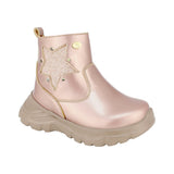 BOTA COQUETA PARA NIÑA EN SINTÉTICO COLOR ORO ROSADO NEMO CON DETALLE DE ESTRELLA