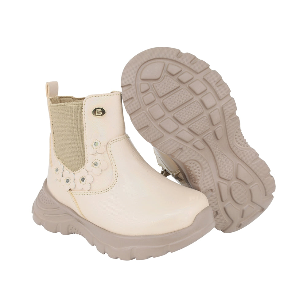 BOTA COQUETA PARA NIÑA EN SINTÉTICO COLOR ORO NEMO CON ELÁSTICO