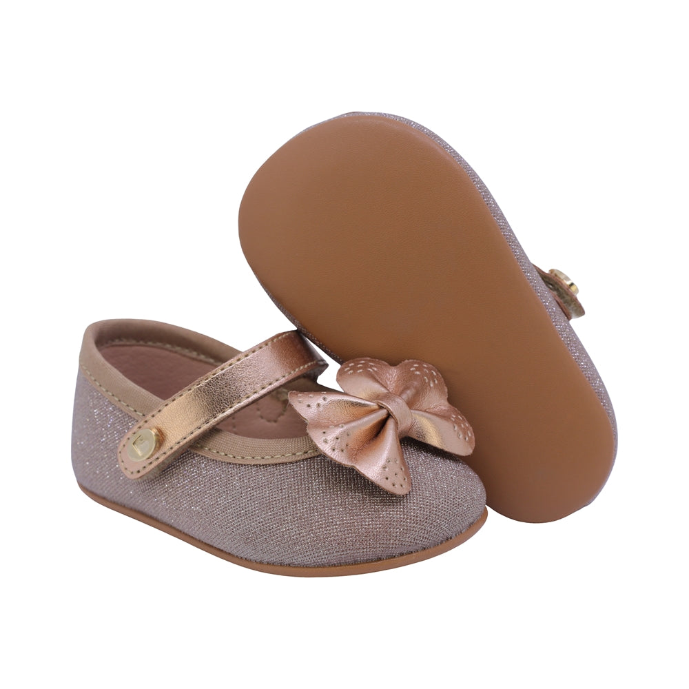 BALERINA COQUETA PARA NIÑA COLOR ORO ROSADO DE SINTÉTICO PEQUE CON TIRA DE CONTACTO