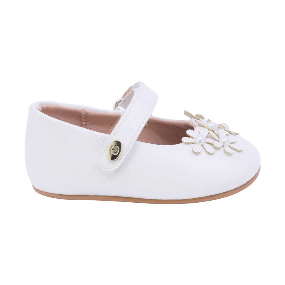 BALERINA COQUETA PARA NIÑA COLOR PERLA DE SINTÉTICO PEQUE CON TIRA DE CONTACTO