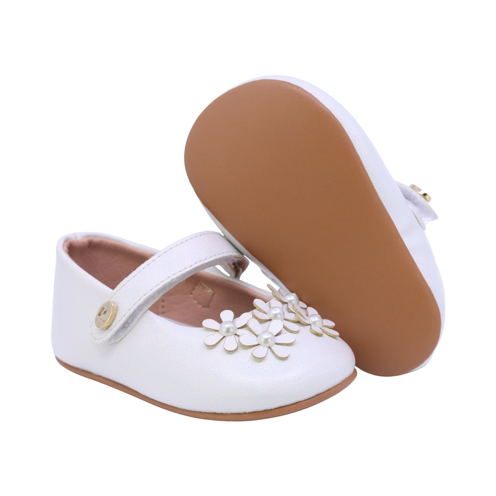 BALERINA COQUETA PARA NIÑA COLOR PERLA DE SINTÉTICO PEQUE CON TIRA DE CONTACTO