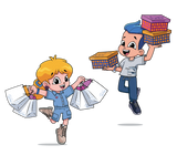 Personajes Coqueta y Audaz celebrando sus compras. 